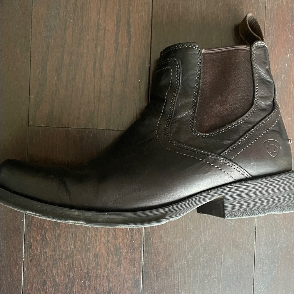 Ariat Black Leather Square-Toe Cowboy Ankle Boots - Picture 3 of 8